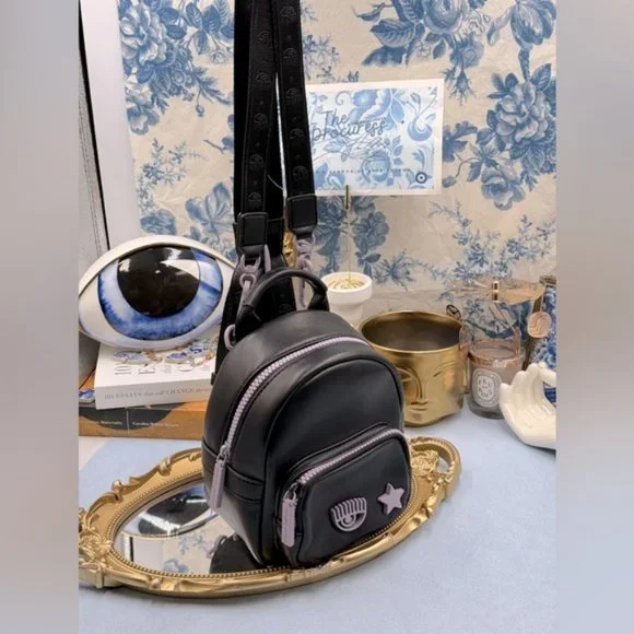 🆕 CHIARA FERRAGNI 🧿 NWOT Eye Star Mini Backpack, Black & Lilac - Picture 3 of 14
